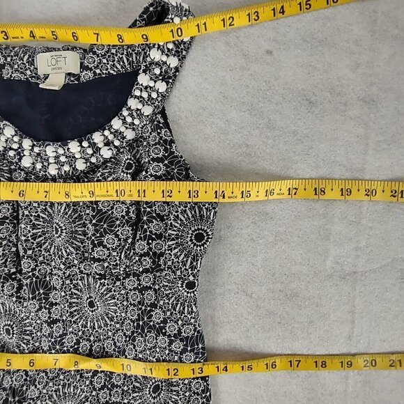 Ann Taylor LOFT 100% Silk, Black, White, Paisley, Side Zip, Midi Dress Size 2P - Picture 9 of 12